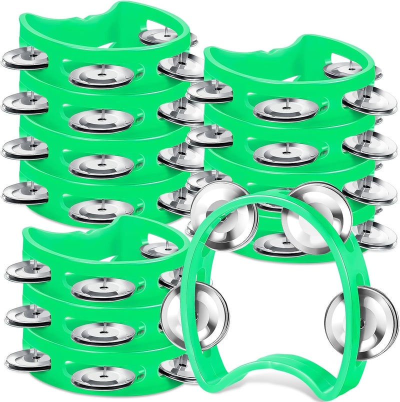 Lukmaa 12 Pcs Plastic Percussion Tambourine with 4 Bells Rhythm Musical Instruments for Adults Hand Tambourine Hand Held Percussion Drum for Party Kindergarten Family School Supplies (Green) - Image 1